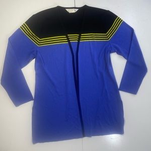 Exclusively Misook Black Blue & Yellow Striped Oversized Open Front Cardigan S